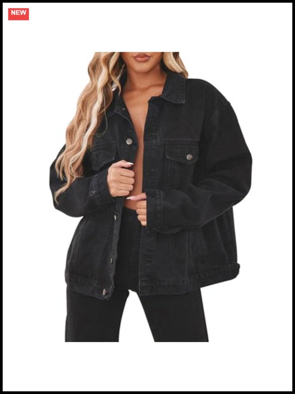 Oversized Long Sleeve Denim Jean Jacket with Pockets Button Up